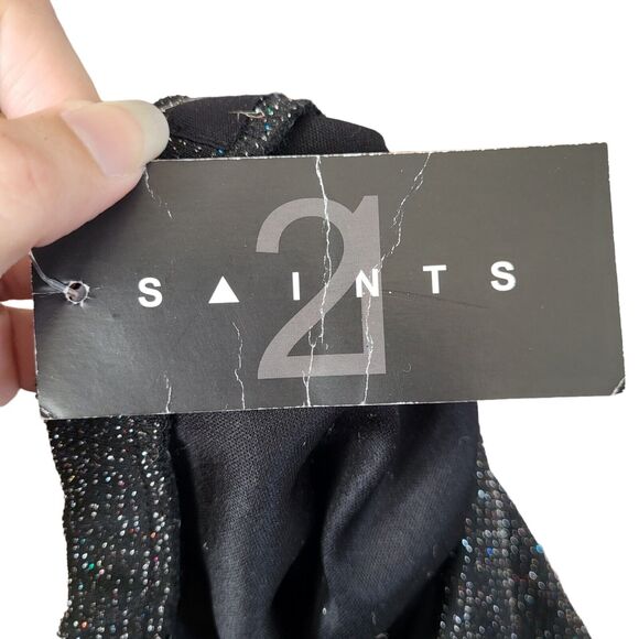 21 Saints Nwt black sparkly twist front fitted mini skirt, size large - Picture 3 of 5